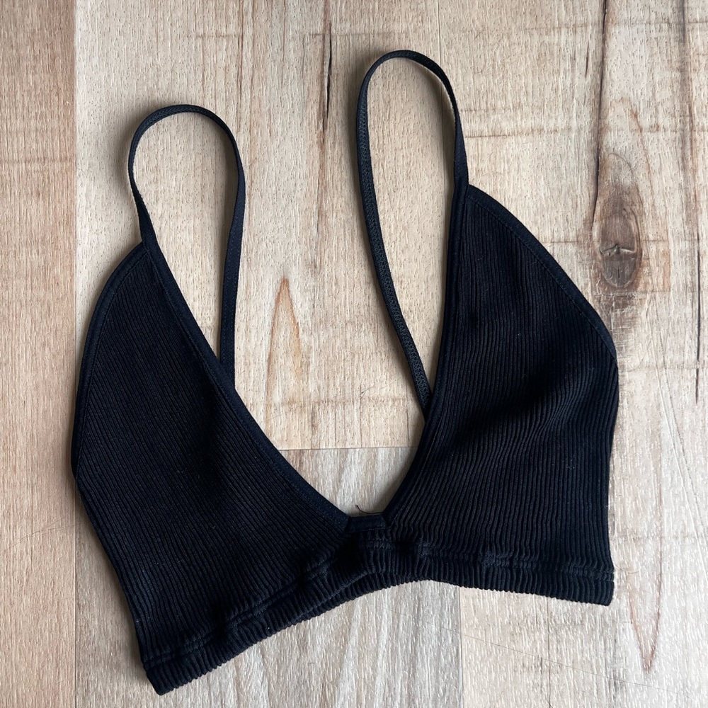 Free People Black Ribbed Bralette